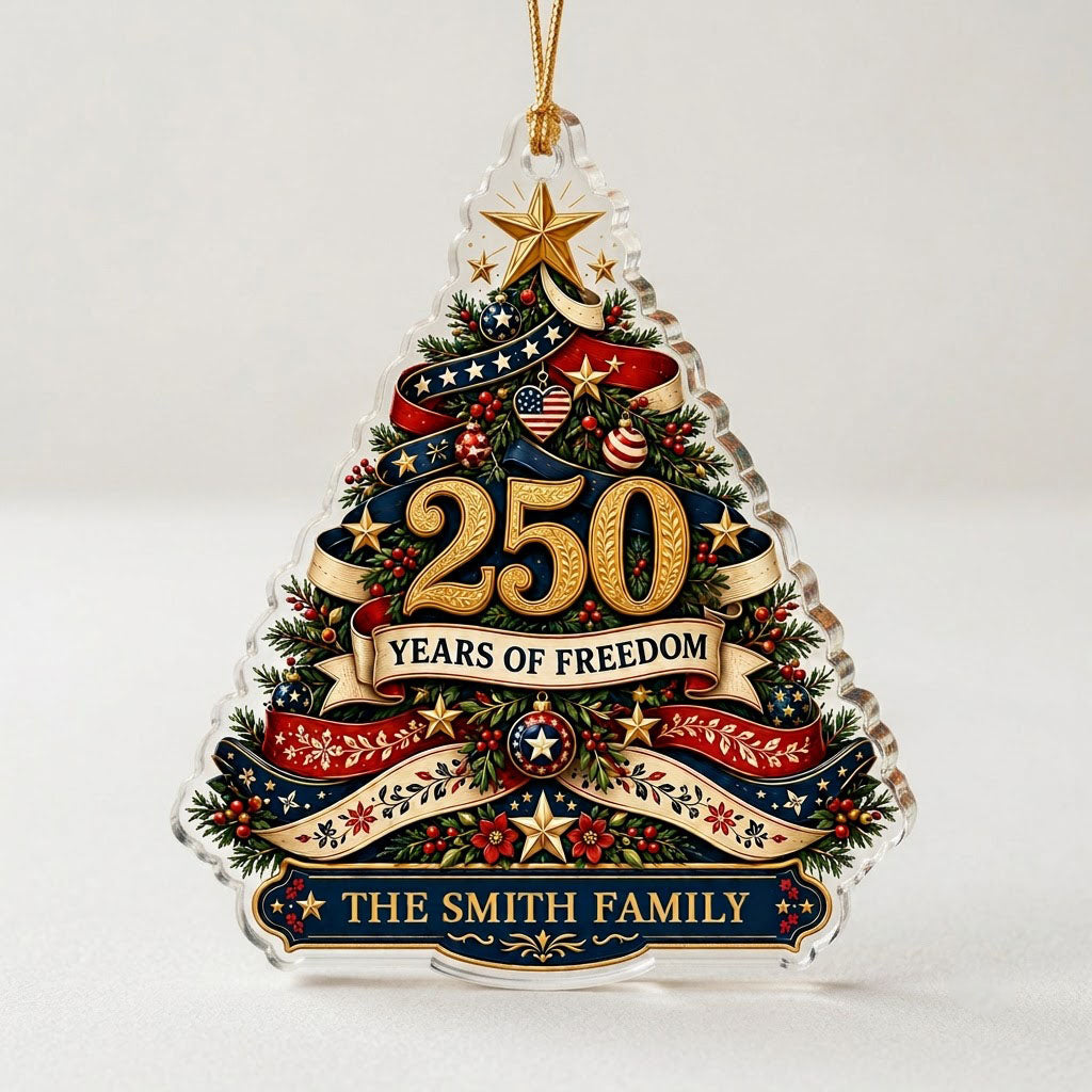 Personalized America 250th Christmas Tree Acrylic Ornament, Custom Patriotic Holiday Keepsake