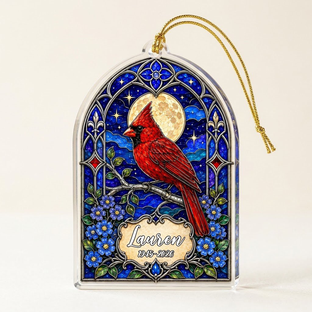 Personalized Red Cardinal Gothic Arch Memorial Acrylic Ornament
