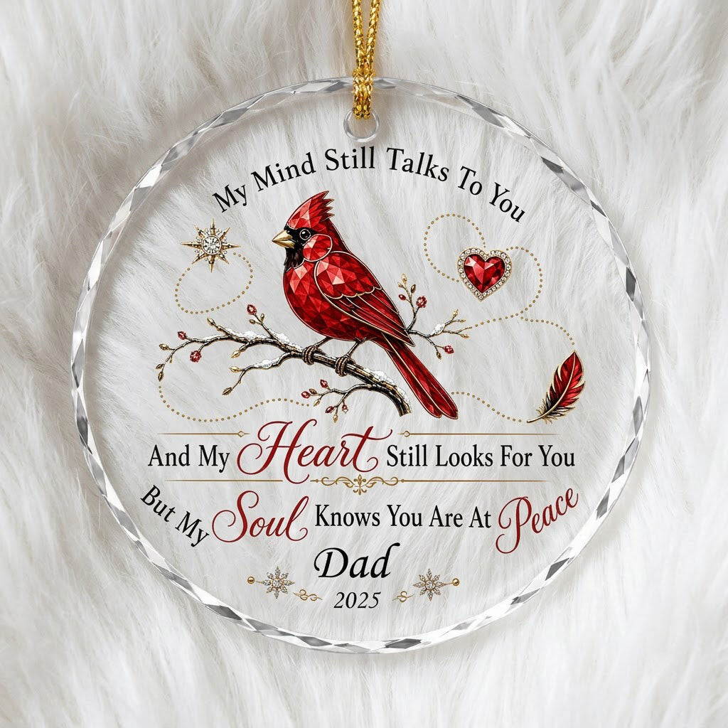 Personalized Cardinal Memorial My Mind Still Talks To You Round Glass Ornament