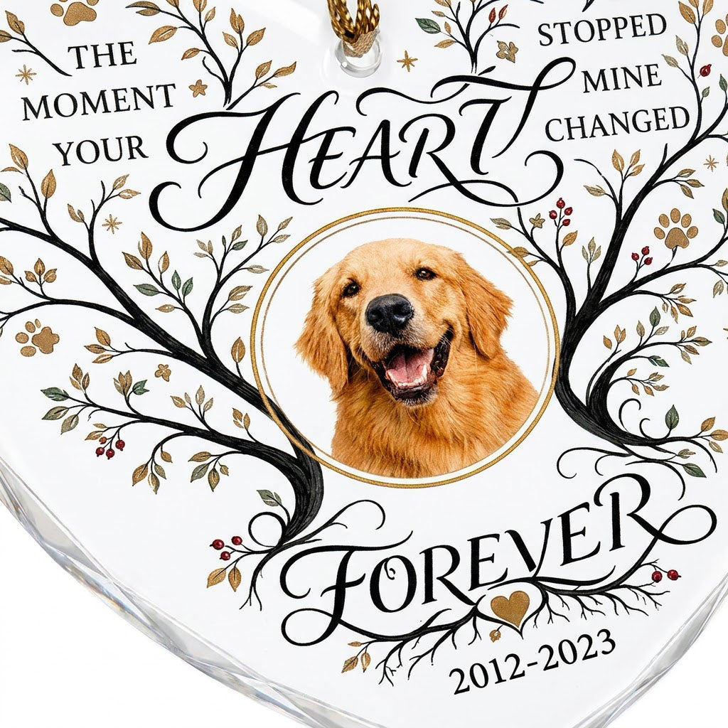Personalized Dog Memorial Photo The Moment Your Heart Stopped Heart Glass Ornament
