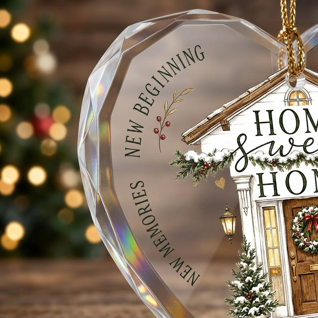 Home Sweet Home Winter Front Porch Heart Glass Ornament