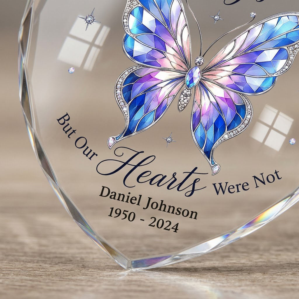 Personalized Butterfly Memorial Your Wings Were Ready Jeweled Heart Glass Ornament