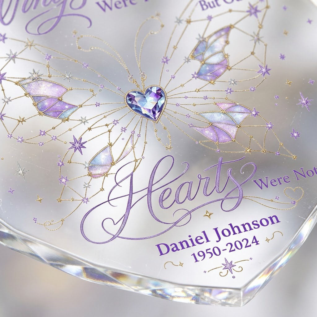 Personalized Butterfly Memorial Your Wings Were Ready Crystal Heart Glass Ornament