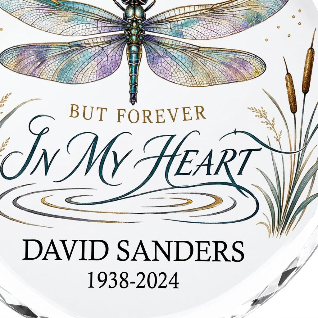 Personalized Dragonfly Memorial No Longer By My Side Round Glass Ornament