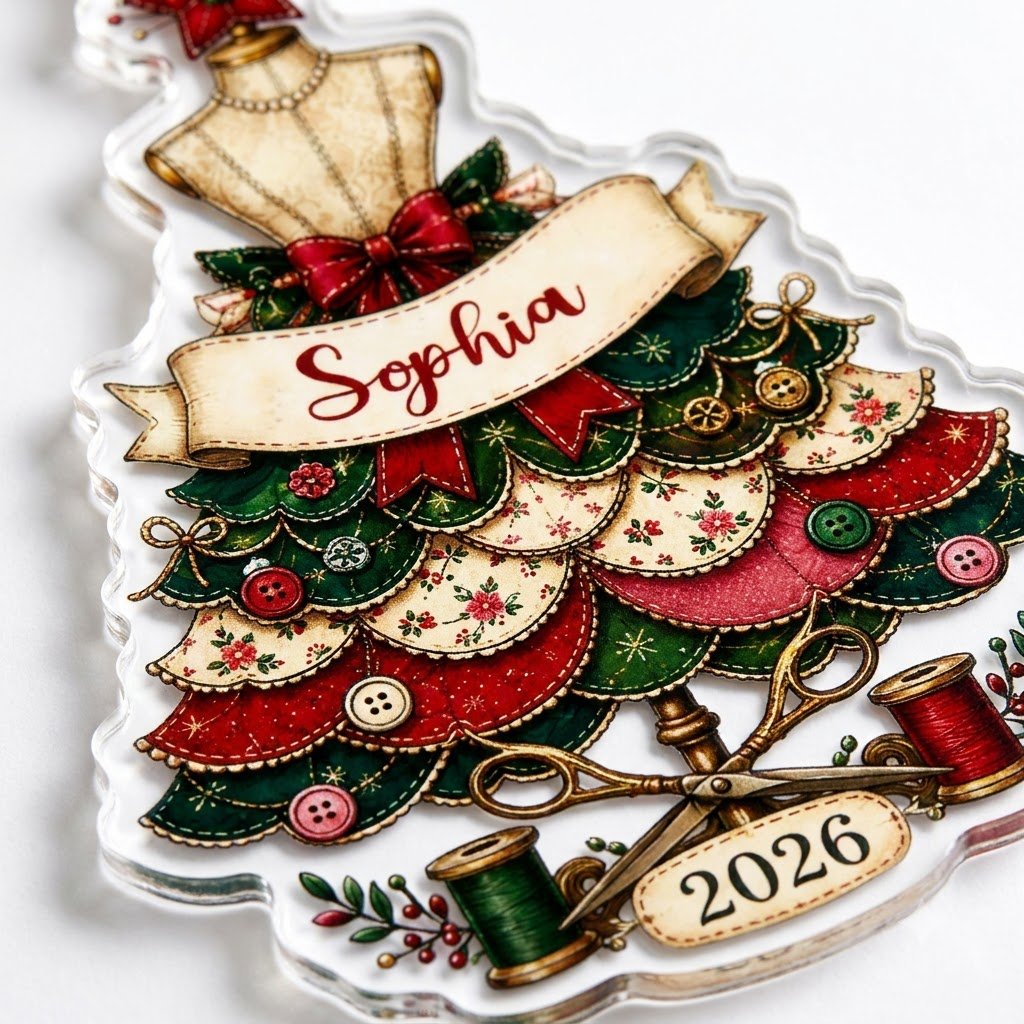 Personalized Seamstress Sewing Dress Christmas Ornament