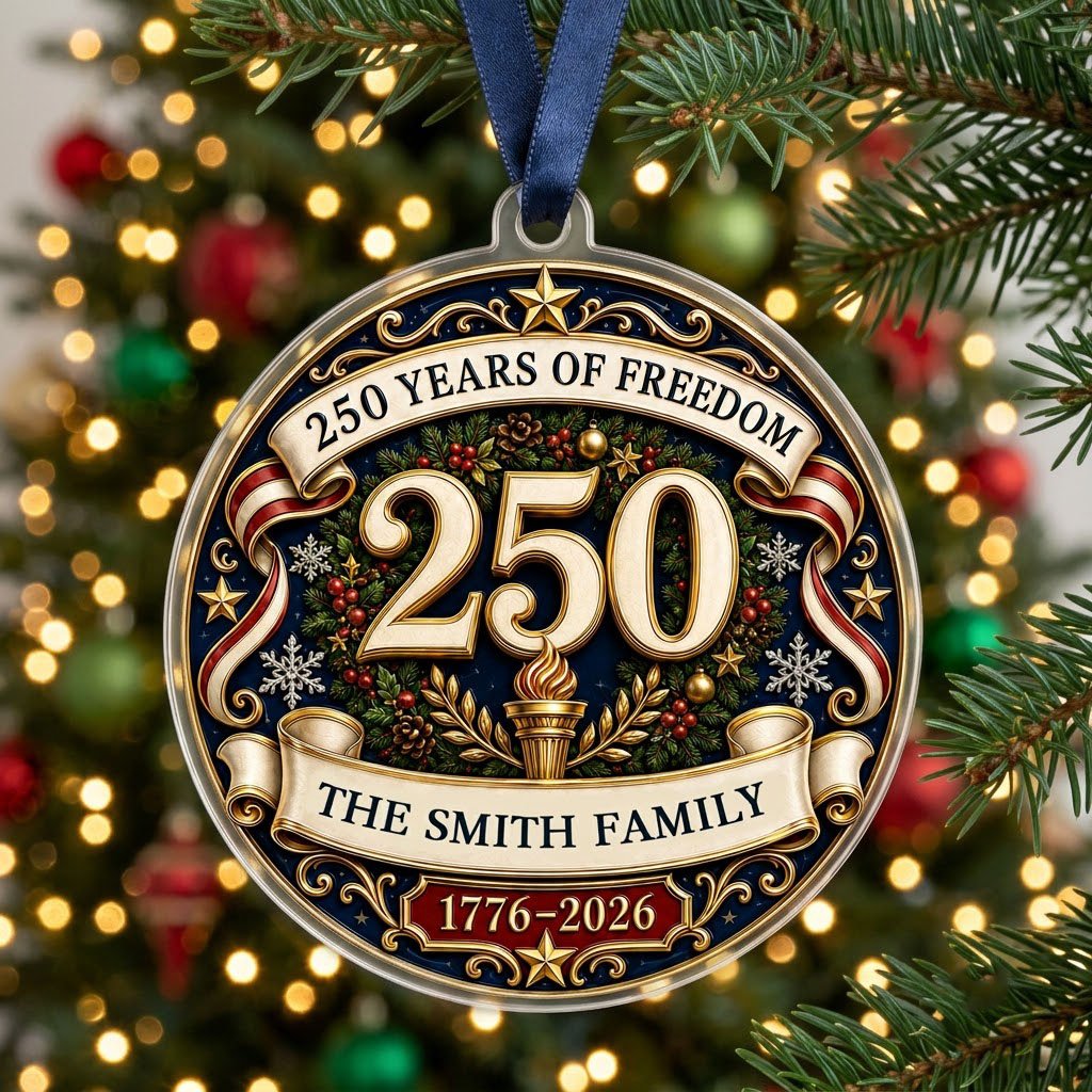 Personalized America 250th Medallion Acrylic Ornament, Custom Patriotic Holiday Keepsake