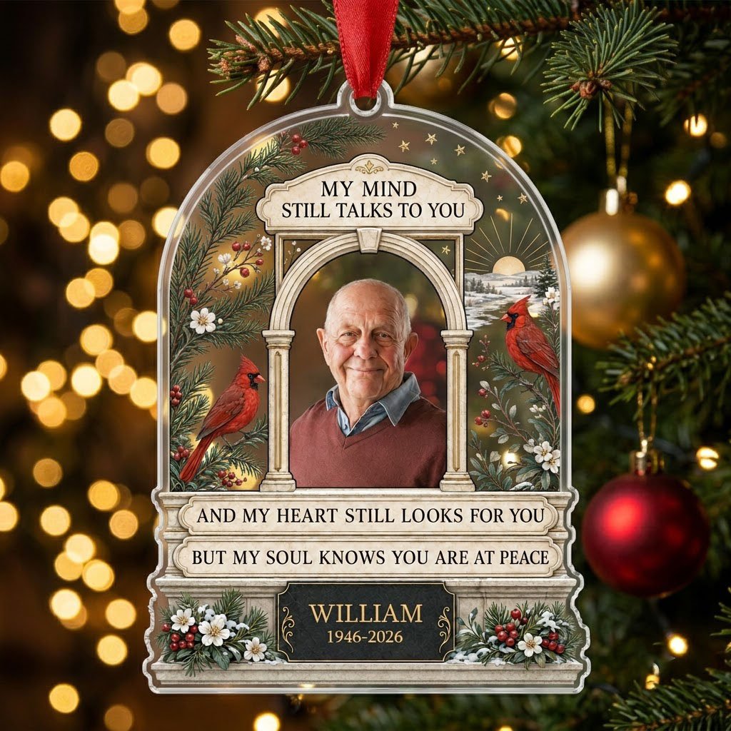 Personalized Heavenly Arch Cardinals Photo Memorial Acrylic Ornament