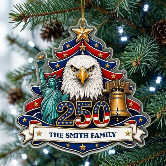 Personalized USA 250th Anniversary Tree Acrylic Ornament, Custom Patriotic American Keepsake