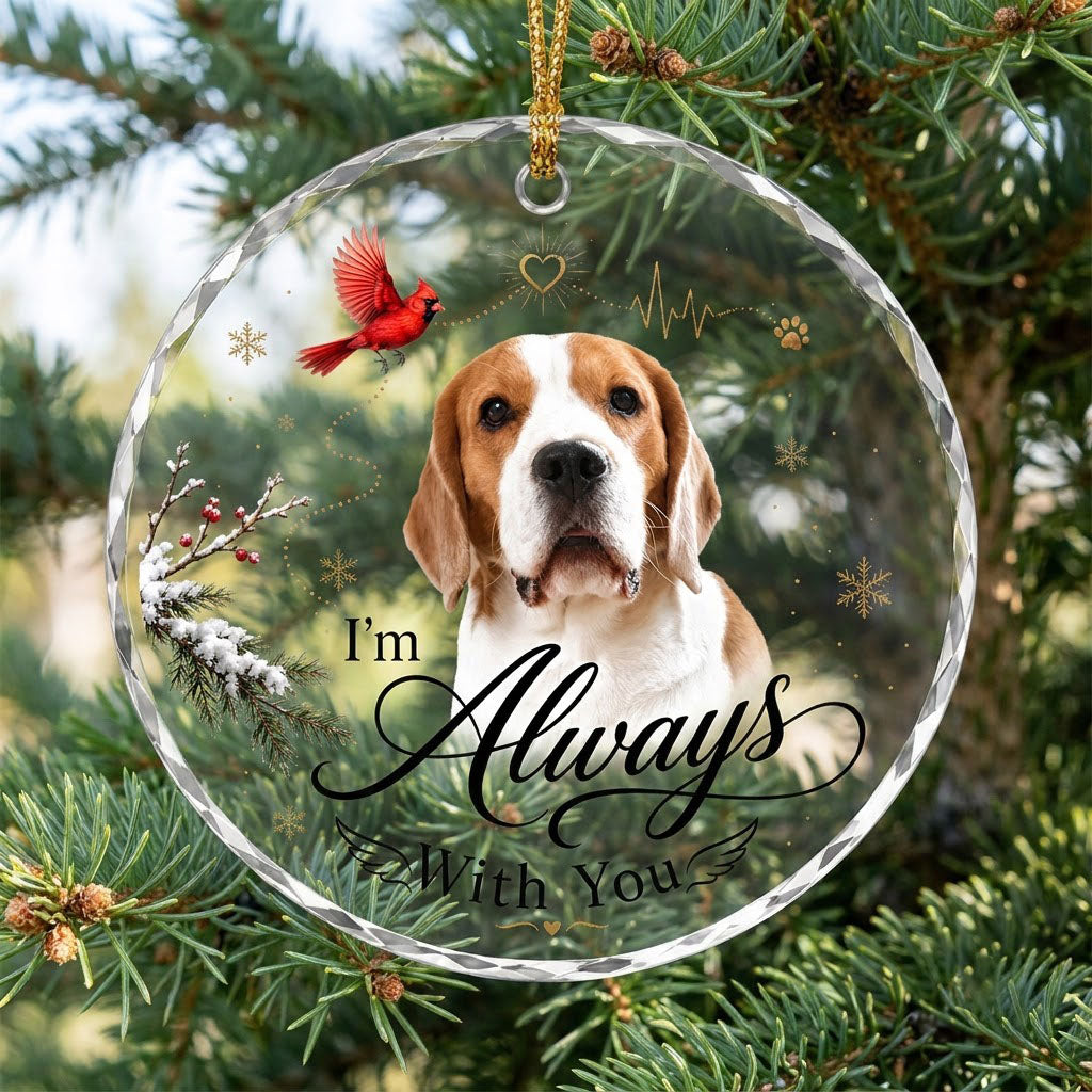 Personalized Dog Memorial Photo I'm Always With You Cardinal Round Glass Ornament