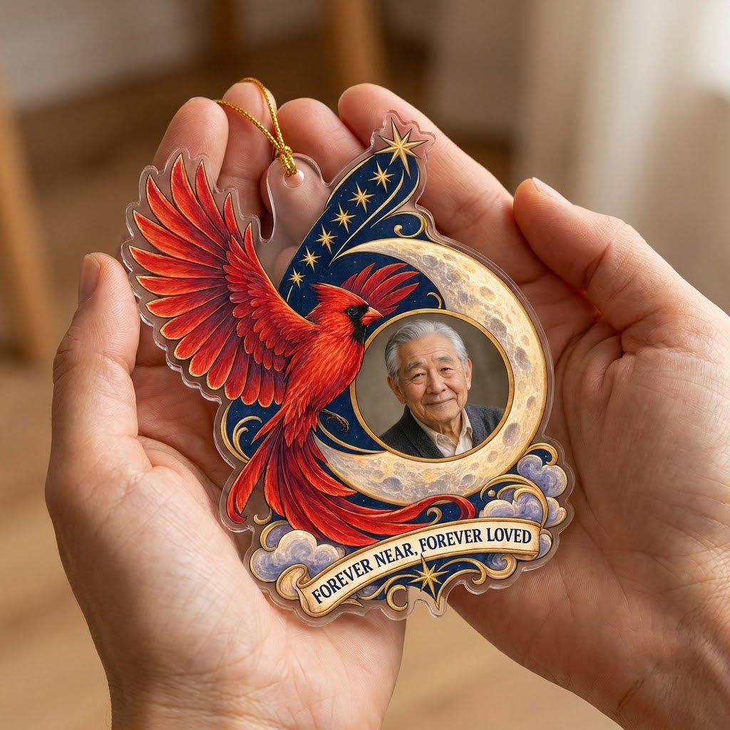 Personalized Memorial Photo Cardinal Moon Christmas Ornament