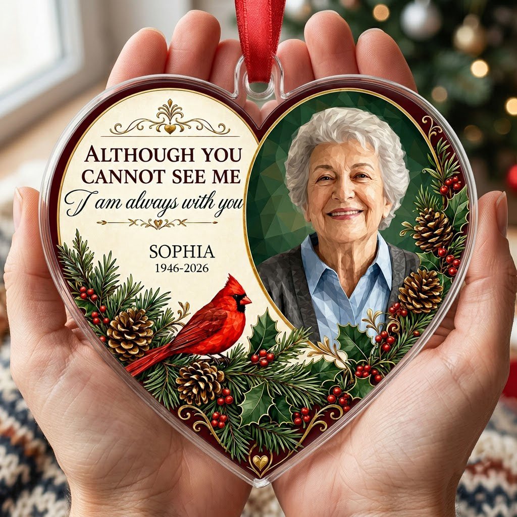 Personalized Cardinal Heart Photo Memorial Acrylic Ornament