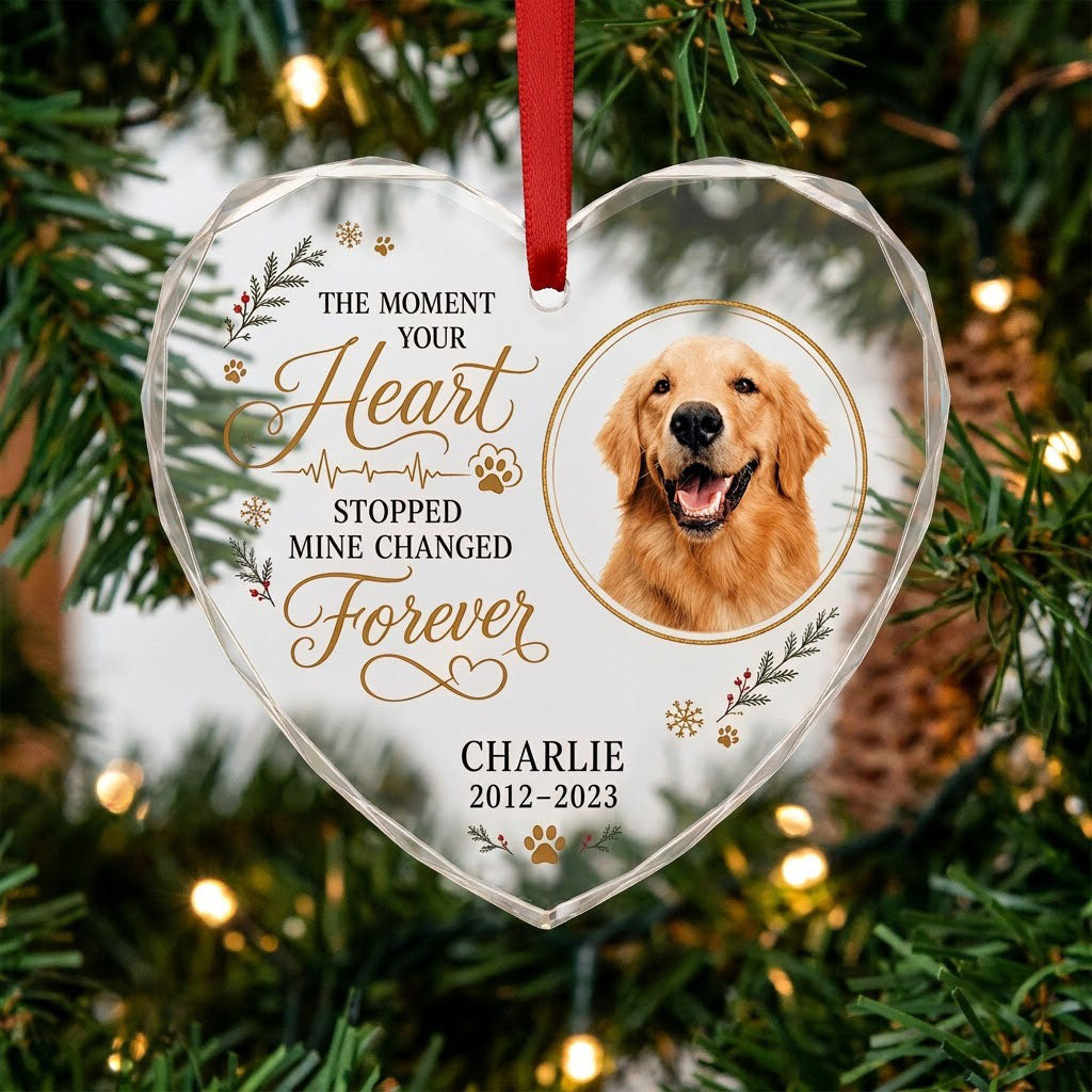 Personalized Dog Memorial Photo The Moment Your Heart Stopped Heart Glass Ornament