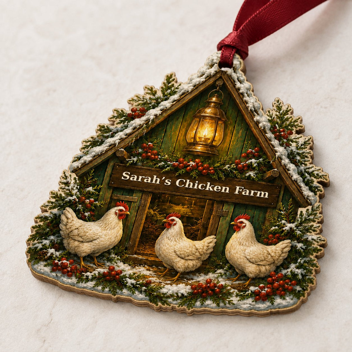 Personalized Chicken Coop Wood Ornament, Custom Farmhouse Chicken Lover Christmas Keepsake