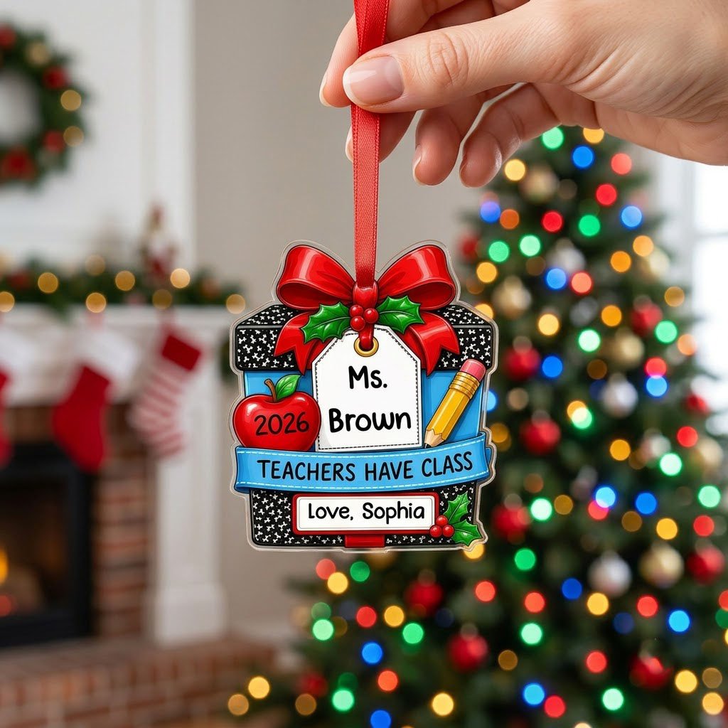 Personalized Teacher Composition Notebook Gift Box Acrylic Ornament, Custom Appreciation Keepsake
