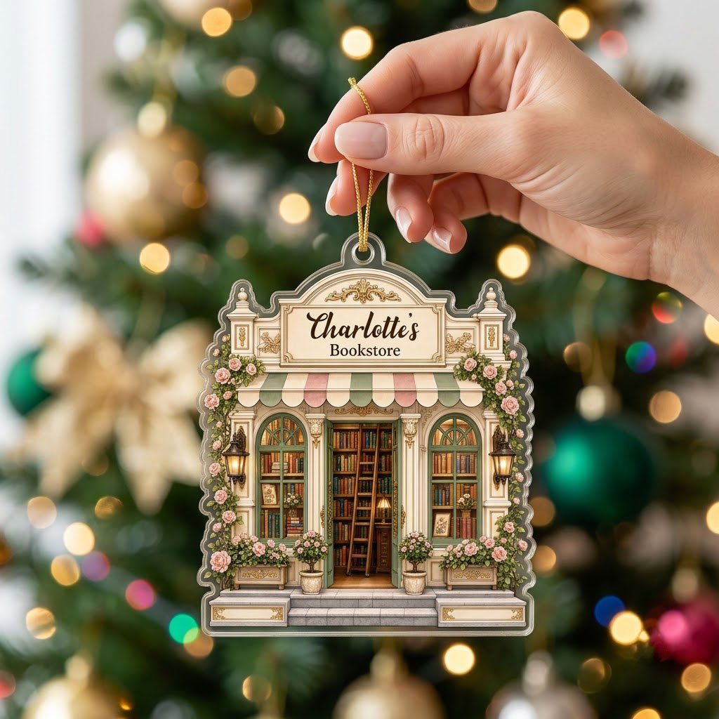 Personalized Bookstore Acrylic Ornament, Custom Book Lover Christmas Keepsake