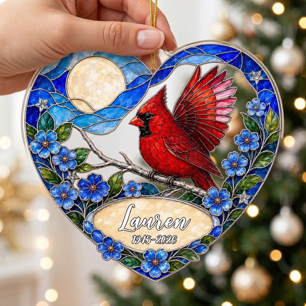 Personalized Red Cardinal Heart Memorial Acrylic Ornament
