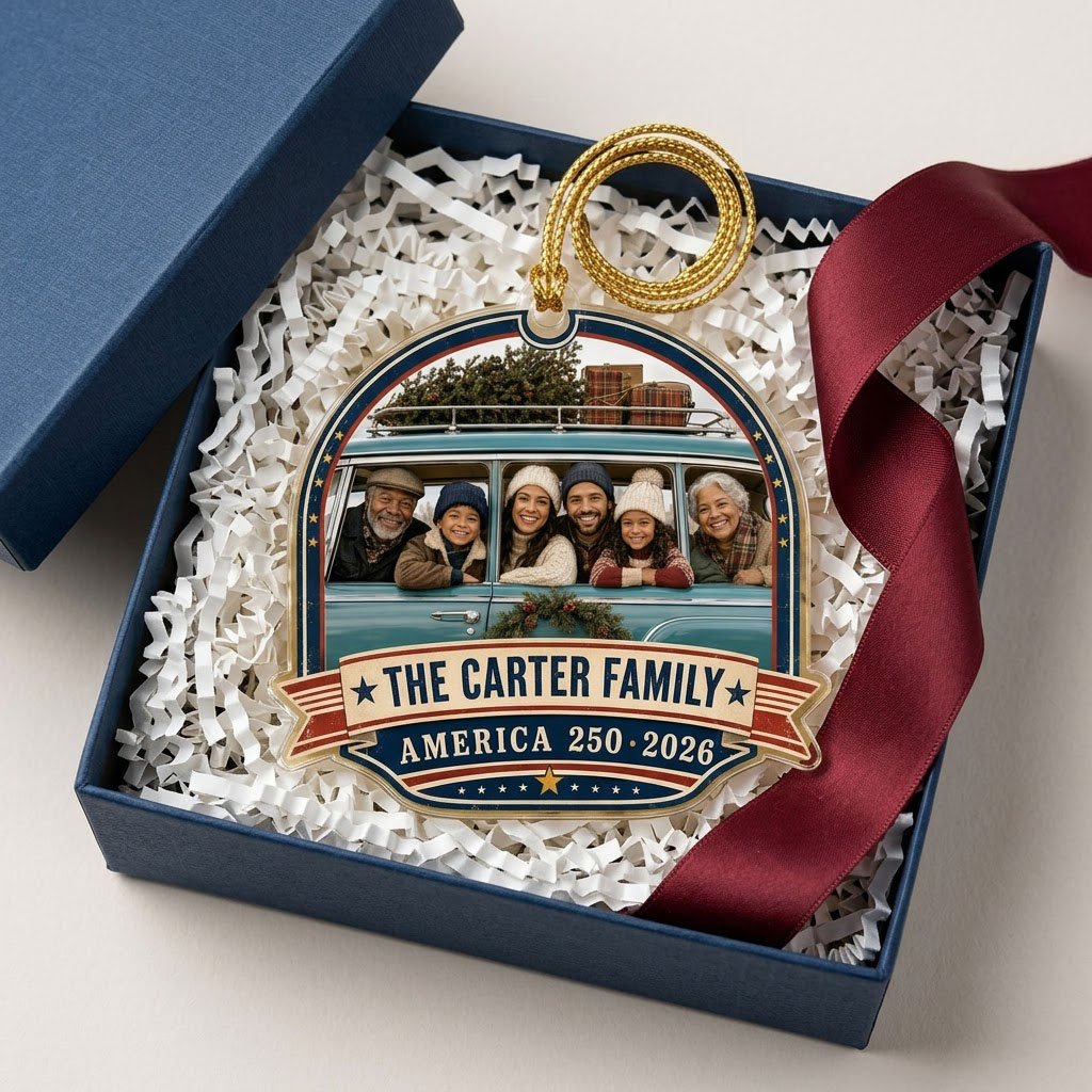 Personalized America 250 Family Photo Christmas Ornament 2026