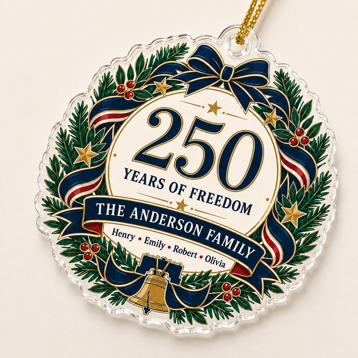 Personalized 250 Years of Freedom Family Christmas Ornament