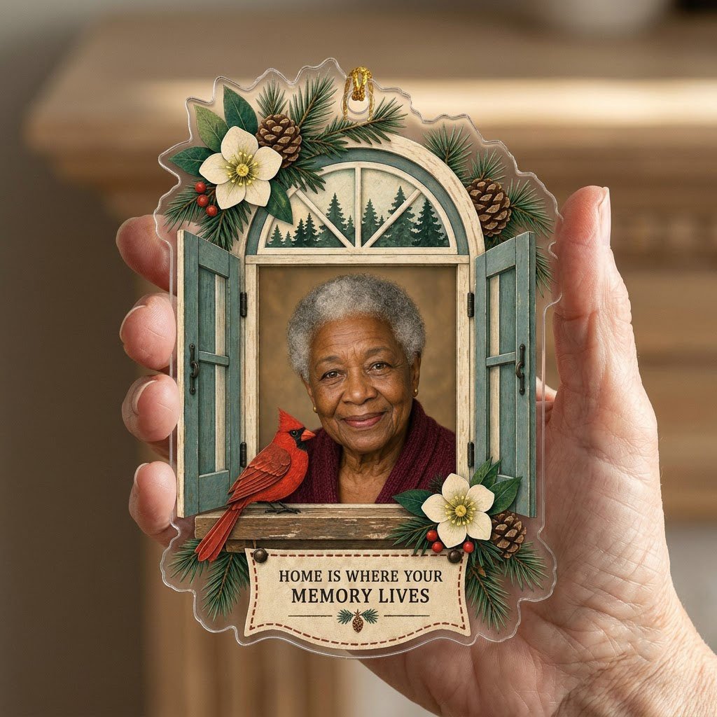 Personalized Memorial Photo Cardinal Window Christmas Ornament