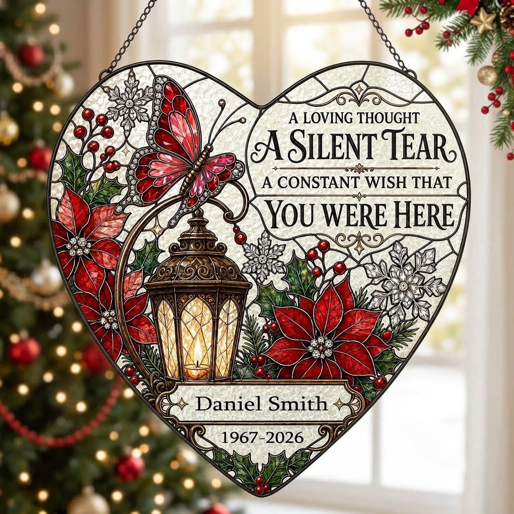 Personalized Red Butterfly Glowing Lantern A Silent Tear Memorial Heart Stained Glass Suncatcher