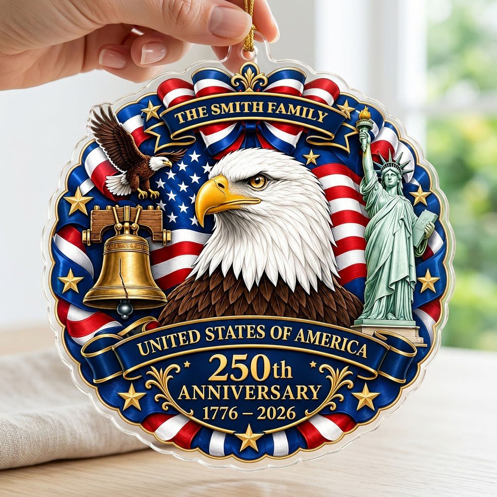 Personalized USA 250th Anniversary Acrylic Ornament, Custom Patriotic American Keepsake