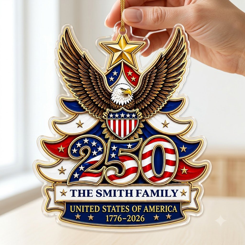 Personalized USA 250th Semiquincentennial Acrylic Ornament, Custom Patriotic American Keepsake