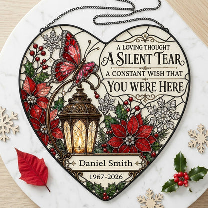 Personalized Red Butterfly Glowing Lantern A Silent Tear Memorial Heart Stained Glass Suncatcher