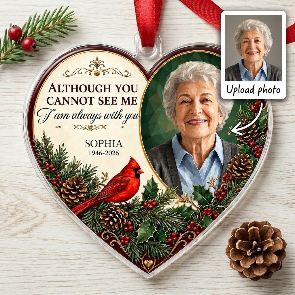 Personalized Cardinal Heart Photo Memorial Acrylic Ornament