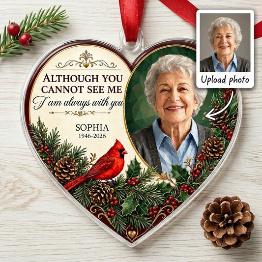 Personalized Cardinal Heart Photo Memorial Acrylic Ornament