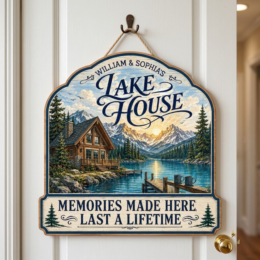 Personalized Lake Cabin Memories Wooden Hanging Sign