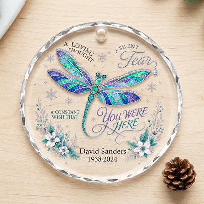 Personalized Dragonfly Memorial A Loving Thought A Silent Tear Round Glass Ornament