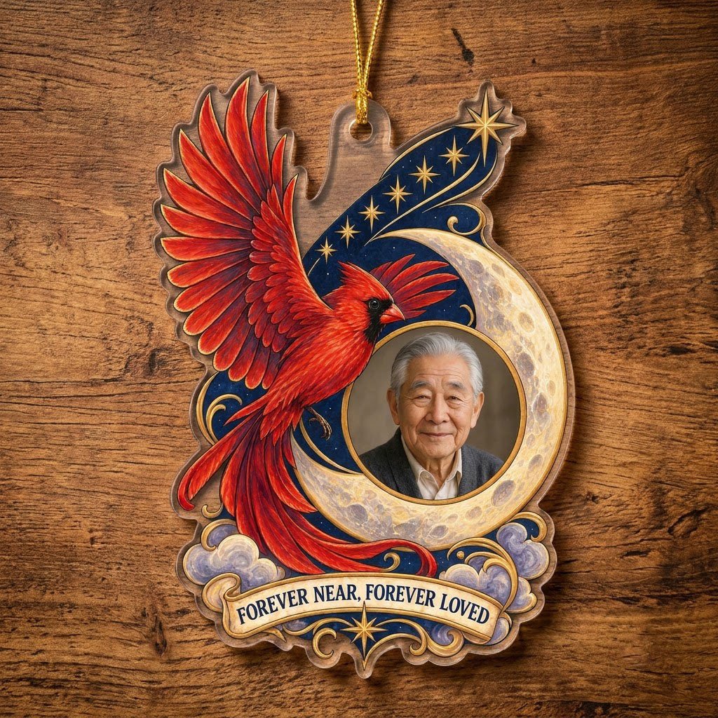 Personalized Memorial Photo Cardinal Moon Christmas Ornament