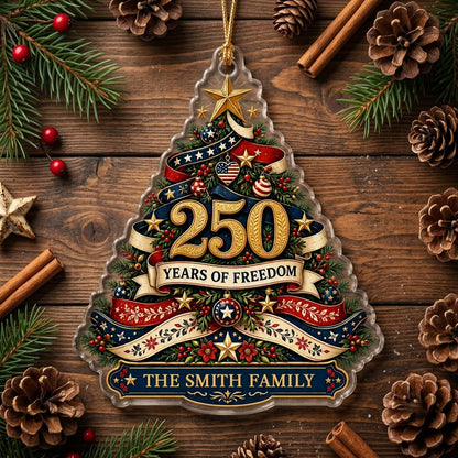 Personalized America 250th Christmas Tree Acrylic Ornament, Custom Patriotic Holiday Keepsake