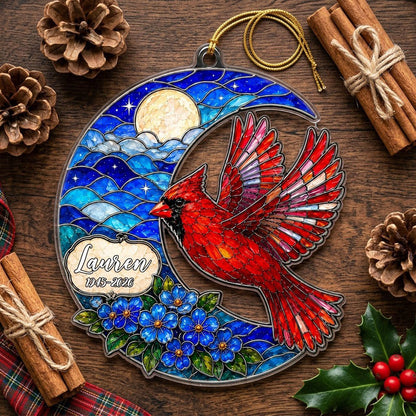 Personalized Red Cardinal Crescent Moon Memorial Acrylic Ornament
