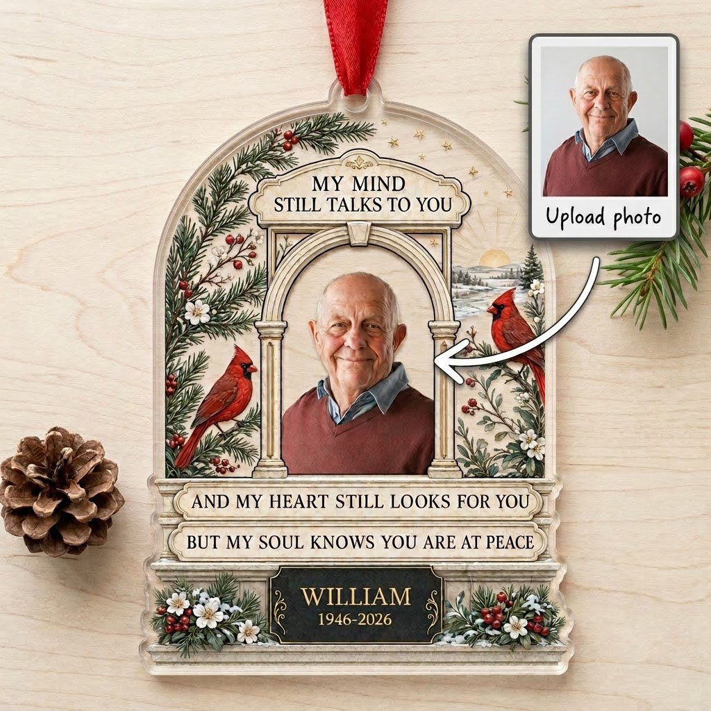 Personalized Heavenly Arch Cardinals Photo Memorial Acrylic Ornament