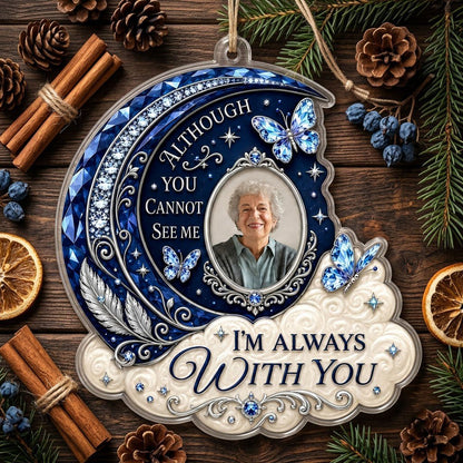 Personalized Sapphire Crescent Moon Photo Memorial Acrylic Ornament