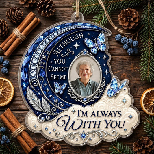 Personalized Sapphire Crescent Moon Photo Memorial Acrylic Ornament
