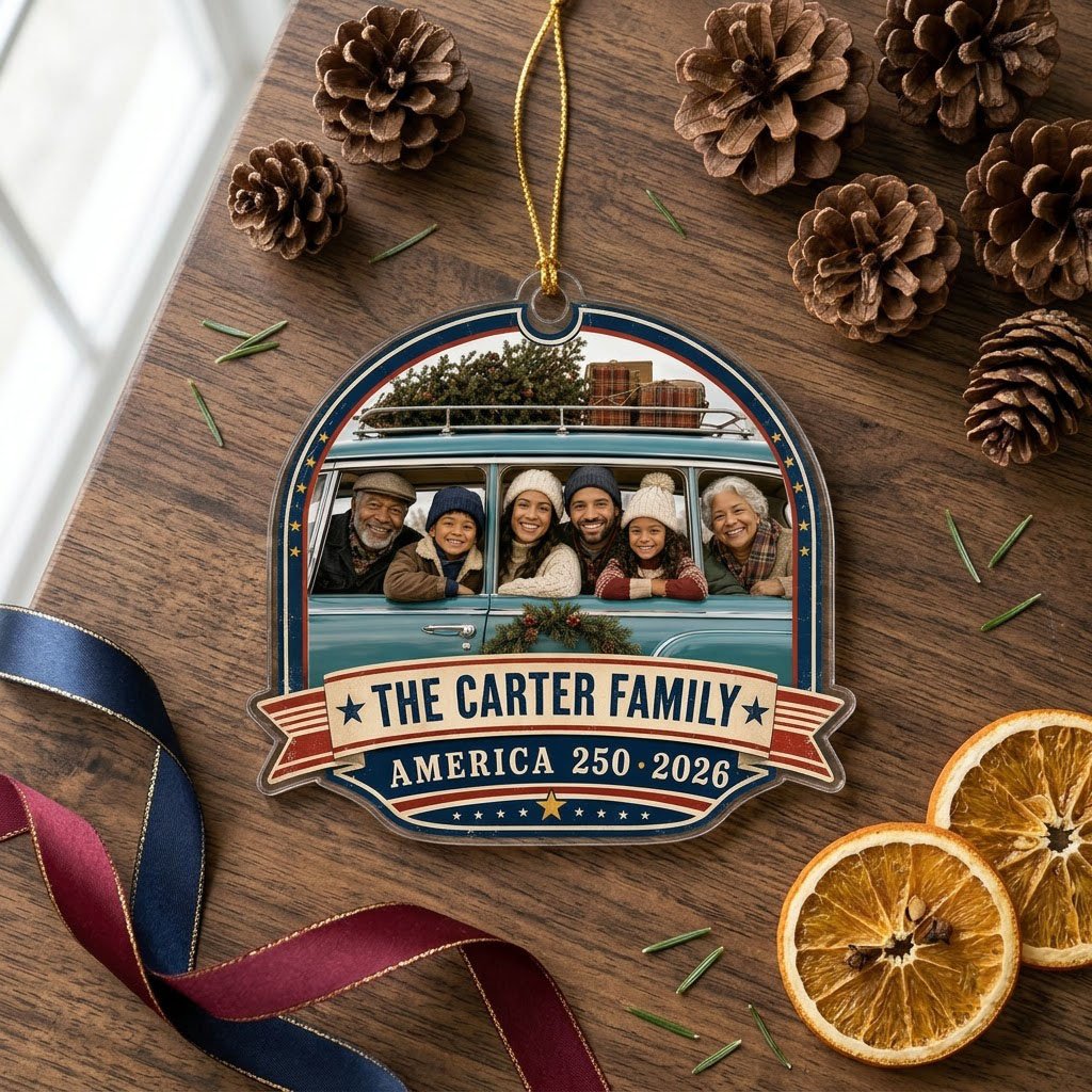 Personalized America 250 Family Photo Christmas Ornament 2026