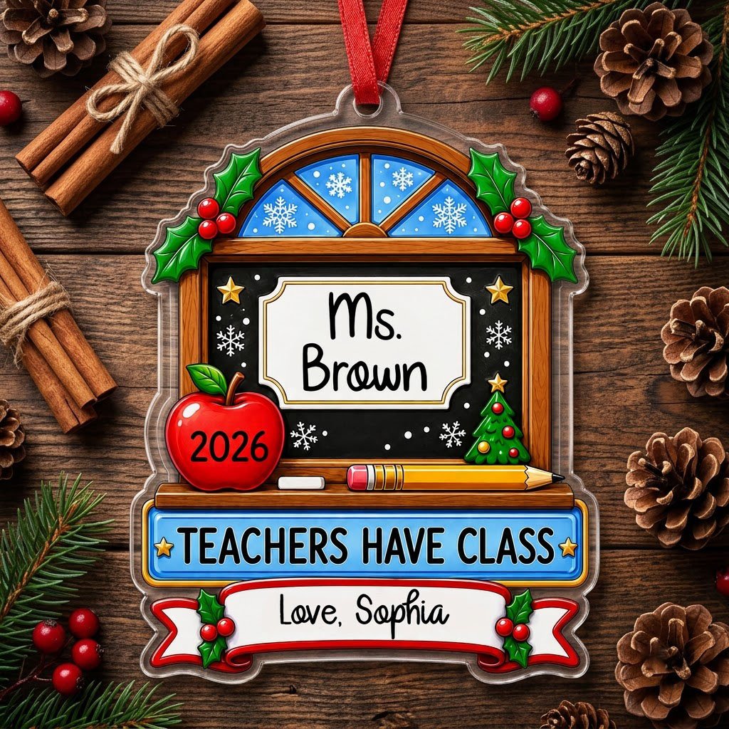 Personalized Classroom Blackboard Teacher Acrylic Ornament, Custom School Keepsake