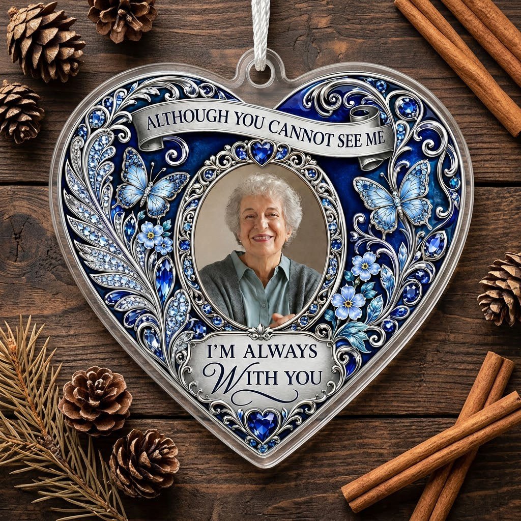 Personalized Sapphire Heart Photo Memorial Acrylic Ornament