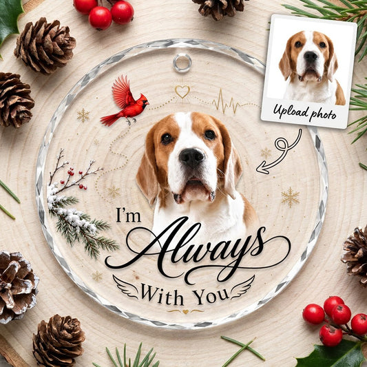 Personalized Dog Memorial Photo I'm Always With You Cardinal Round Glass Ornament