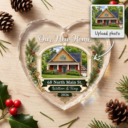Personalized Our New Home Archway House Key Heart Glass Ornament