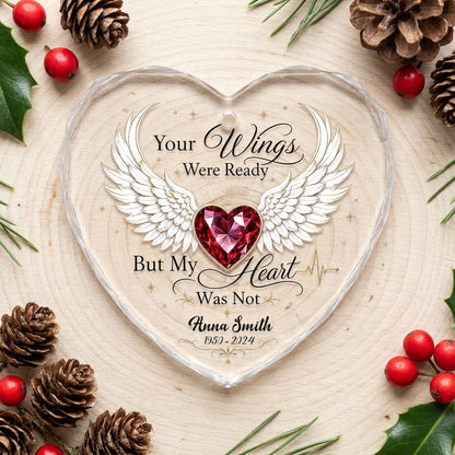 Personalized Angel Wings Memorial Your Wings Were Ready Ruby Heart Glass Ornament