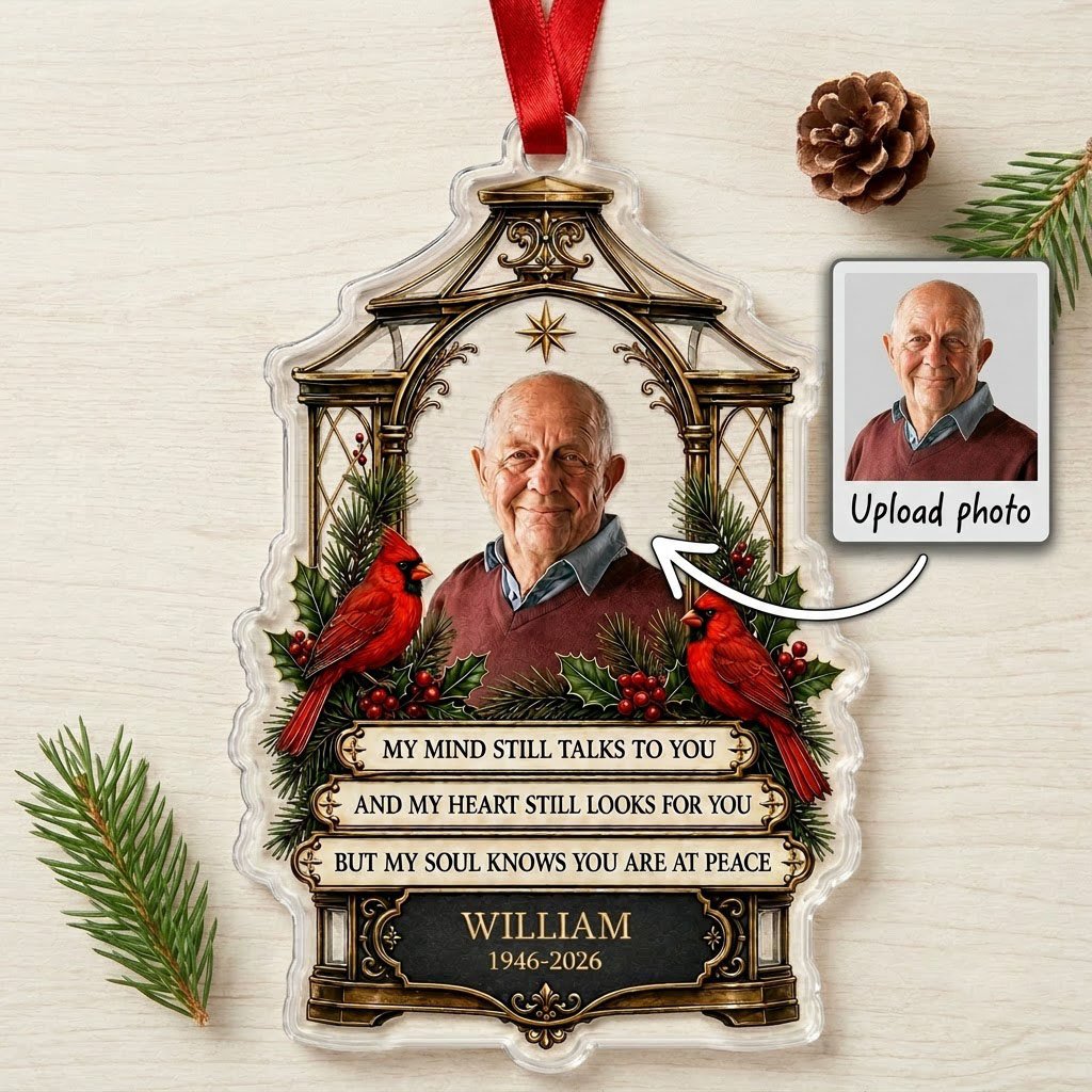 Personalized Cardinals Vintage Lantern Photo Memorial Acrylic Ornament