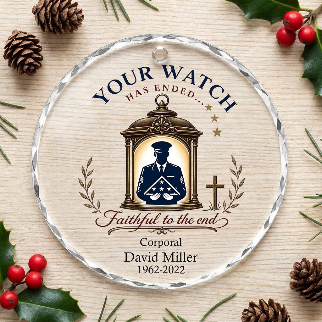 Personalized Police Memorial Your Watch Has Ended Lantern Round Glass Ornament