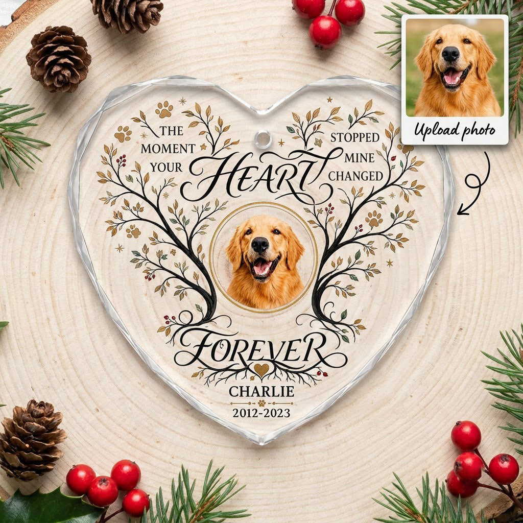 Personalized Dog Memorial Photo The Moment Your Heart Stopped Heart Glass Ornament