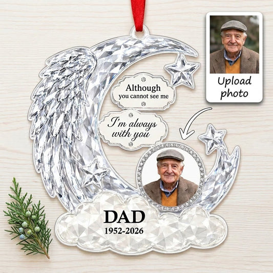 Personalized Crystal Angel Wing Crescent Moon Photo Memorial Acrylic Ornament