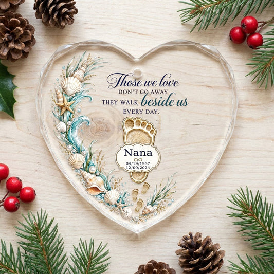 Personalized Beach Footprint Frame Memorial Those We Love Beside Us Heart Glass Ornament