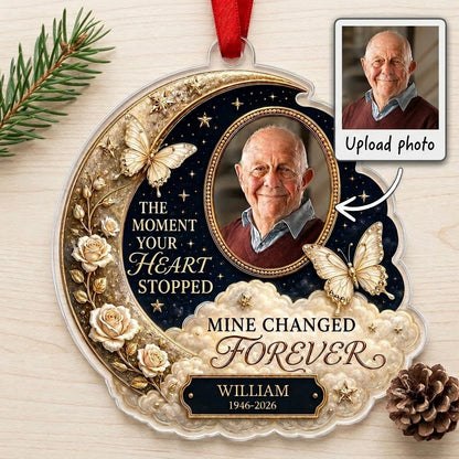 Personalized Golden Butterfly Crescent Moon Photo Memorial Acrylic Ornament