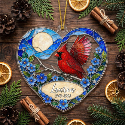 Personalized Red Cardinal Heart Memorial Acrylic Ornament